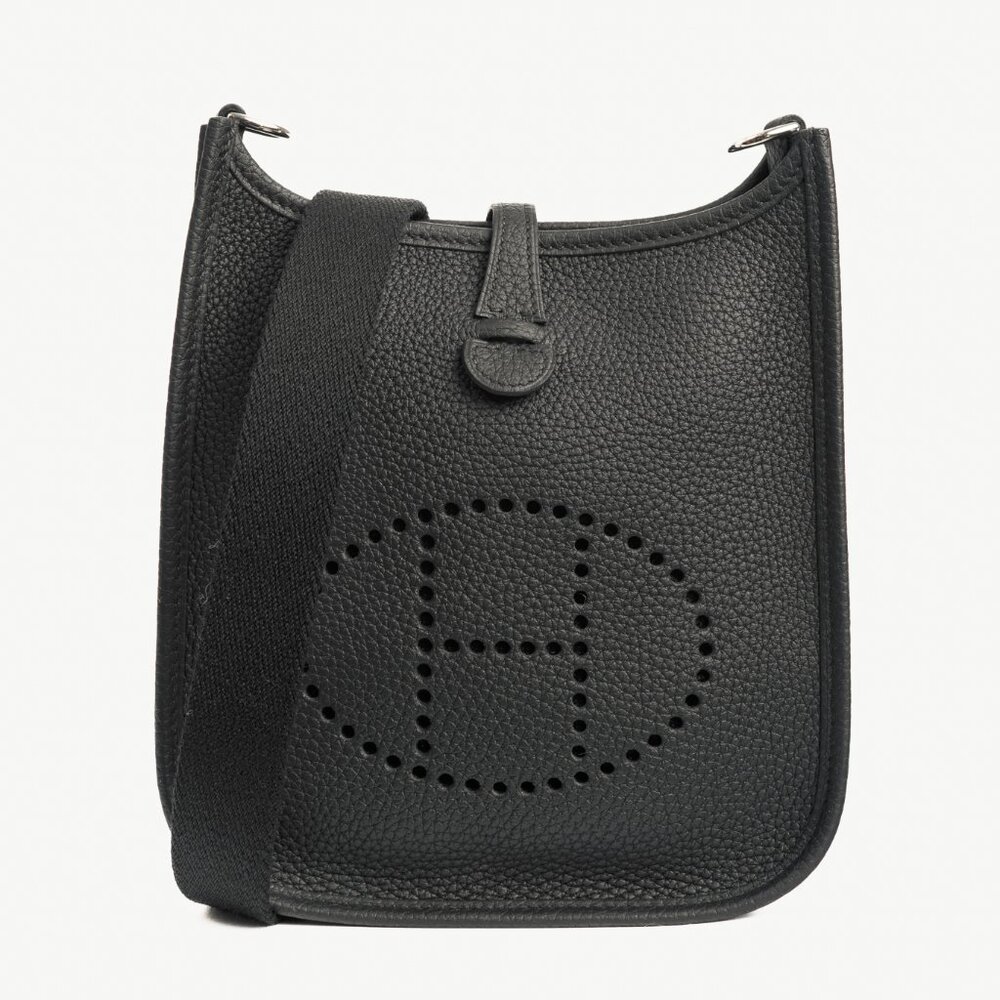 Hermes Evelyne TPM Noir Taurillon Clemence Leather Shoulder Bag